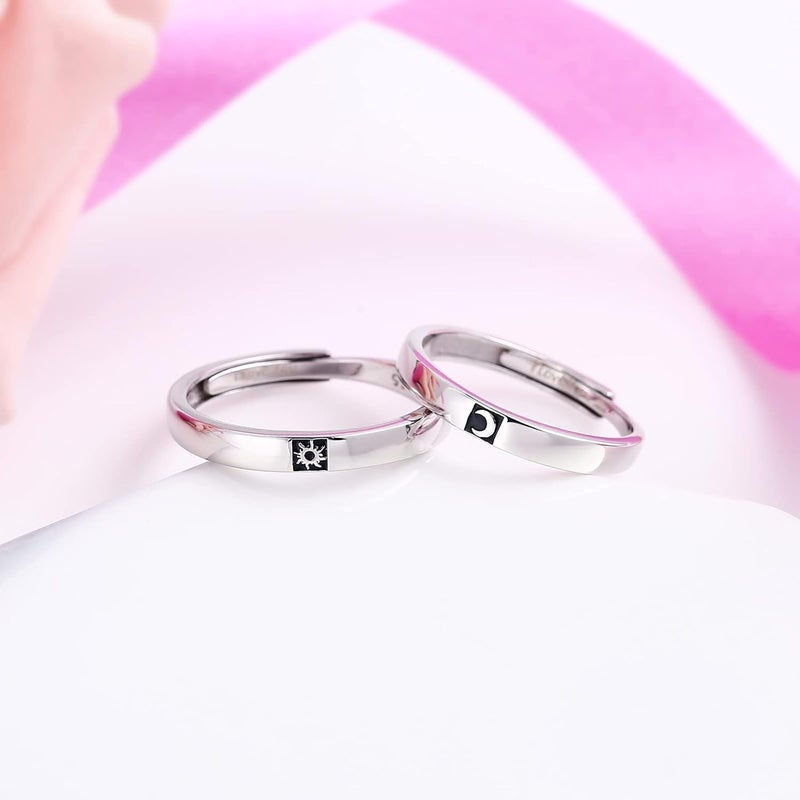 Beydodo 925 Silver Rings Custom Adjustable Sun and Moon Matching Rings Engraved I Love You Couples Rings Wedding - Image 3